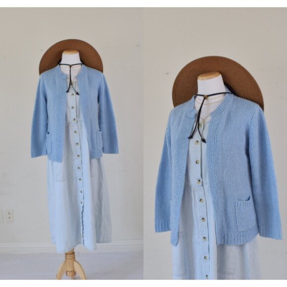 Vintage Powder Blue‎ Granny Sweater | 80s acrylic sweater size S - Picture 1 of 10